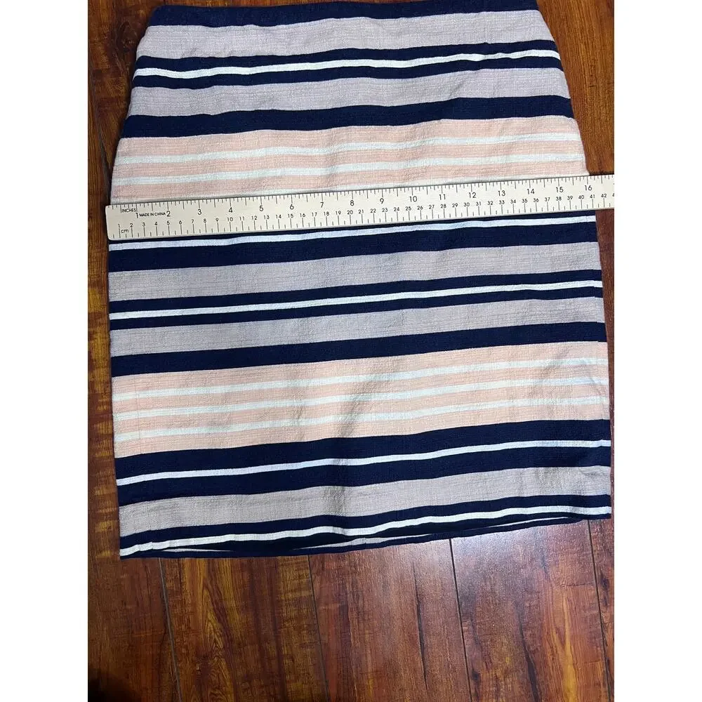 Ann Taylor Petite Striped Stretch Pencil Skirt Women 00P Navy Blush Lined OFFICE